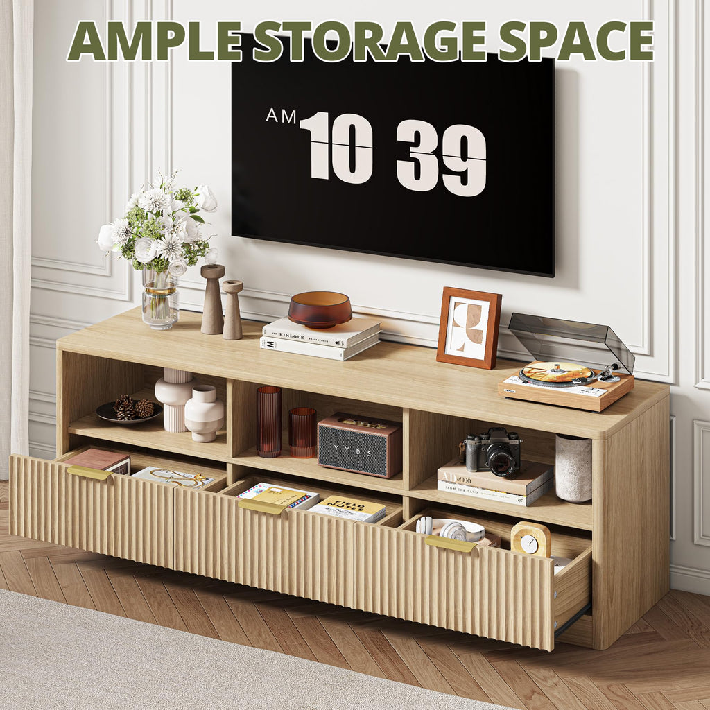 59" Fluted TV Stand for TVs Up to 65", Natural Oak
