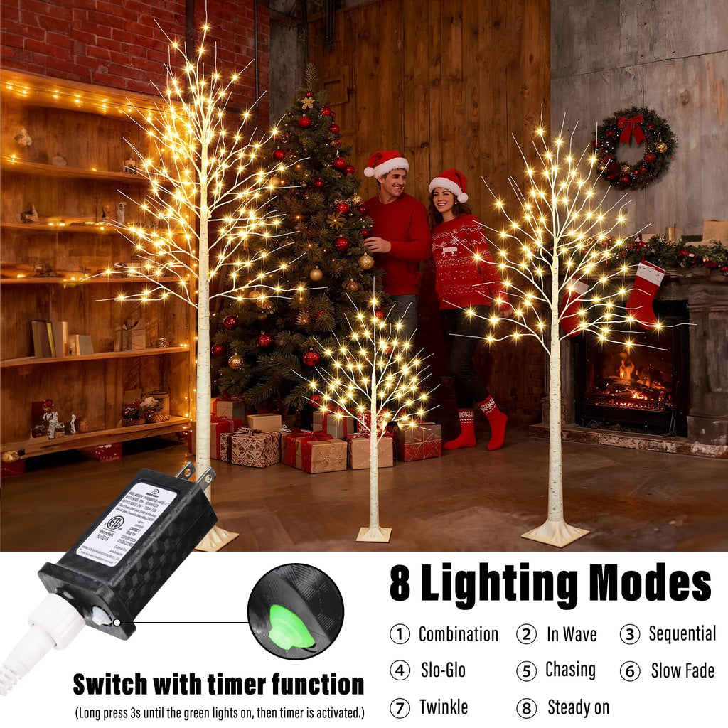 4FT 6 FT and 8FT Christmas Birch Trees, Artificial Tree Xmas Lights