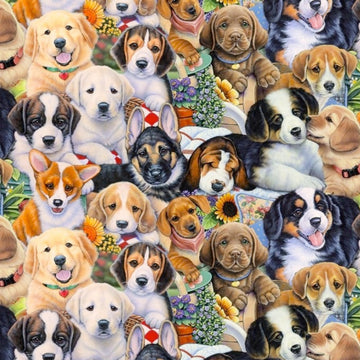 Anti-Pill Fleece Fabric by the Yard by, Garden Puppies Print