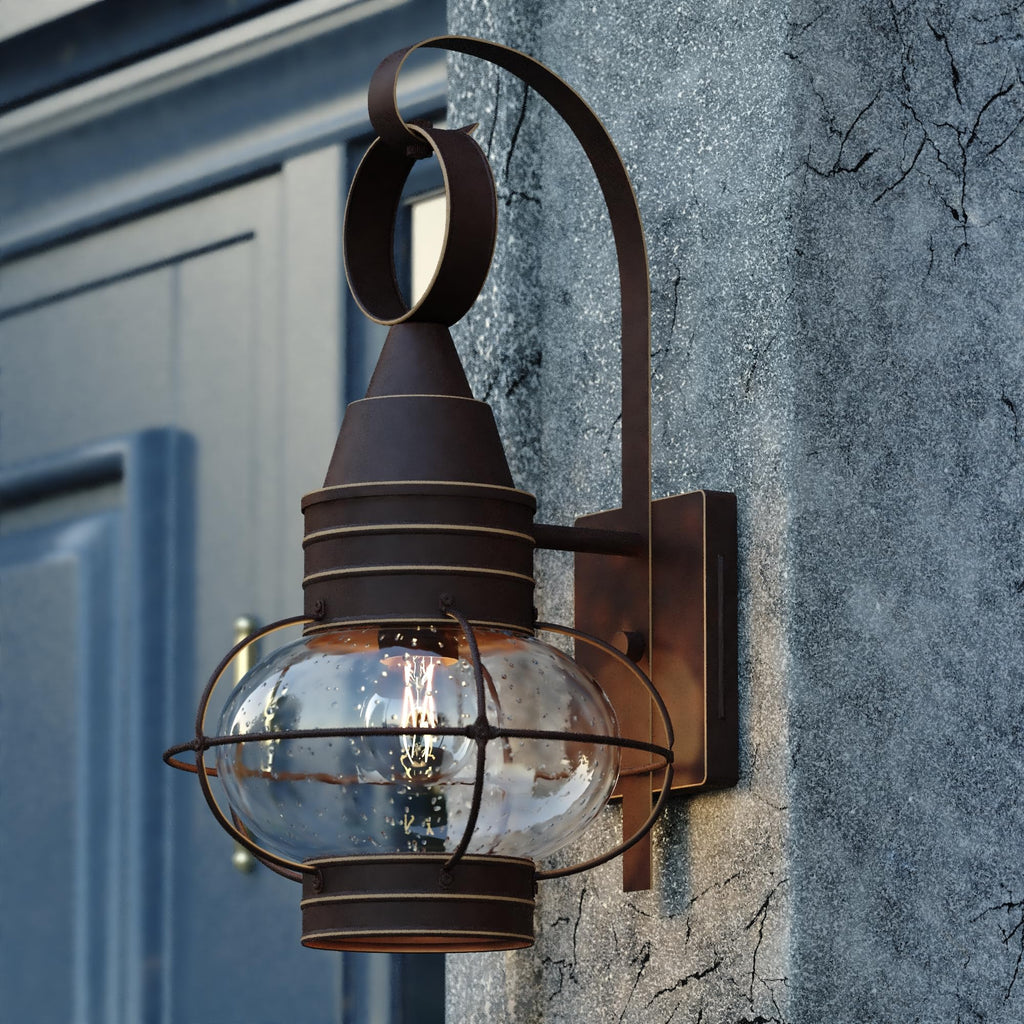 Chatham 1-Light Bronze Coastal Outdoor Wall Lantern, 18 in. H