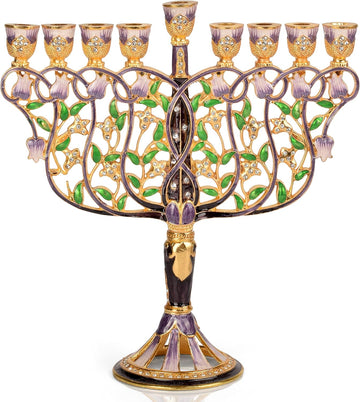 Tree of Life Hanukkah , Fits All Standard Chanukah Candles, Modern Jeweled Candle Menorahs for Chanukah - Multicolored