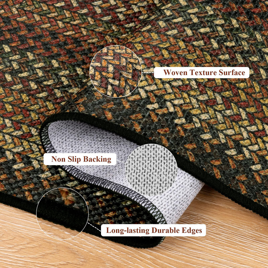 Easy Jute Hallway Runner Rug, Braided Kitchen Rug Black Brown