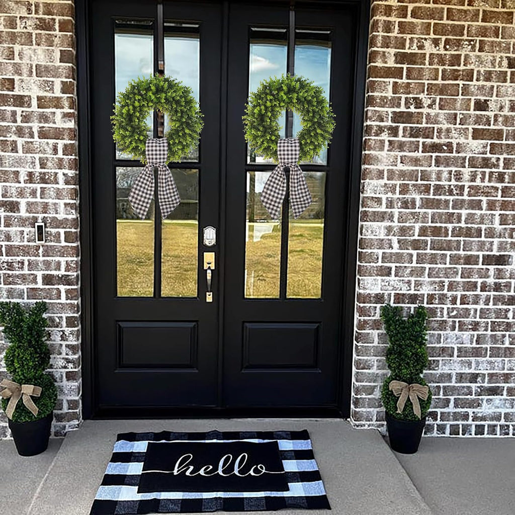 Boxwood Wreaths for Front Door Artificial Green Spring Summer Wreaths Farmhouse Door Hanger,Year Round Door Wreath