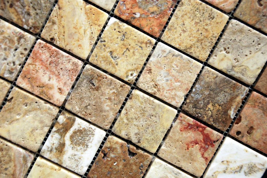 Scabos 2 X 2 Tumbled Travertine Mosaic Tile - Box of 5 sq. ft.