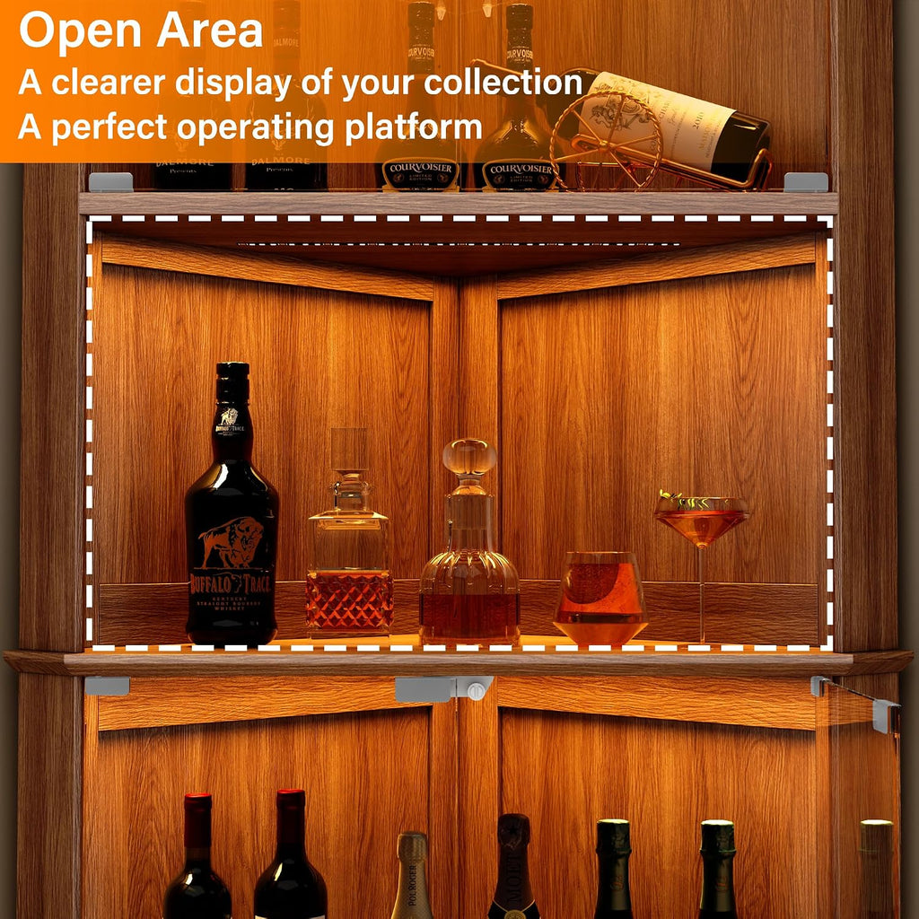 72" Corner Curio Cabinet with RGB LED Lights, 6-Tier Glass Display Cabinet with Adjustable Shelves, Lighted Corner