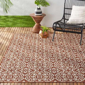 Patio Country Danica Transitional Geometric Indoor/Outdoor Area Rug, Terracotta/Ivory