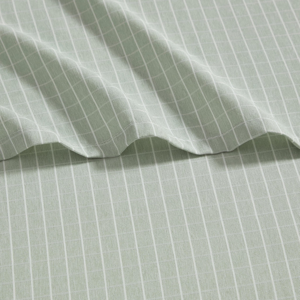 Queen Sheet Set 6-Piece Heather-Hue Windowpane Check Bed Sheets Green