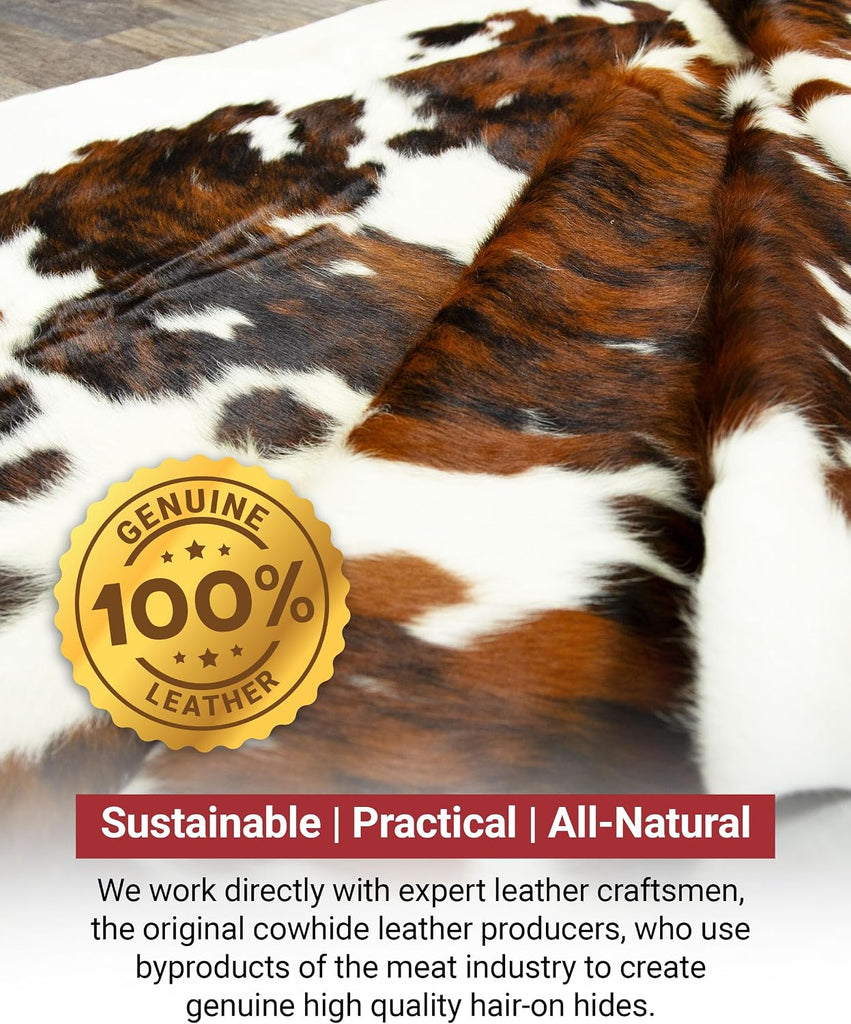 Tricolor Cowhide Rug Classic Brown, Black and White Color Mix, Natural Leather Hide, Area Rug (5x7 ft) | Classic