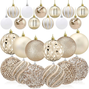 24 Pcs Large Champagne Gold Christmas Ball Ornaments, 4''-2.36''