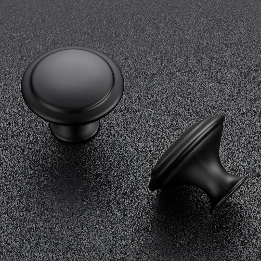 40 Pack Matte Black Kitchen Cabinet Knobs 1-1/6 Inch Round Drawer Pulls Flat Black Stainless Steel Drawer Handles Door
