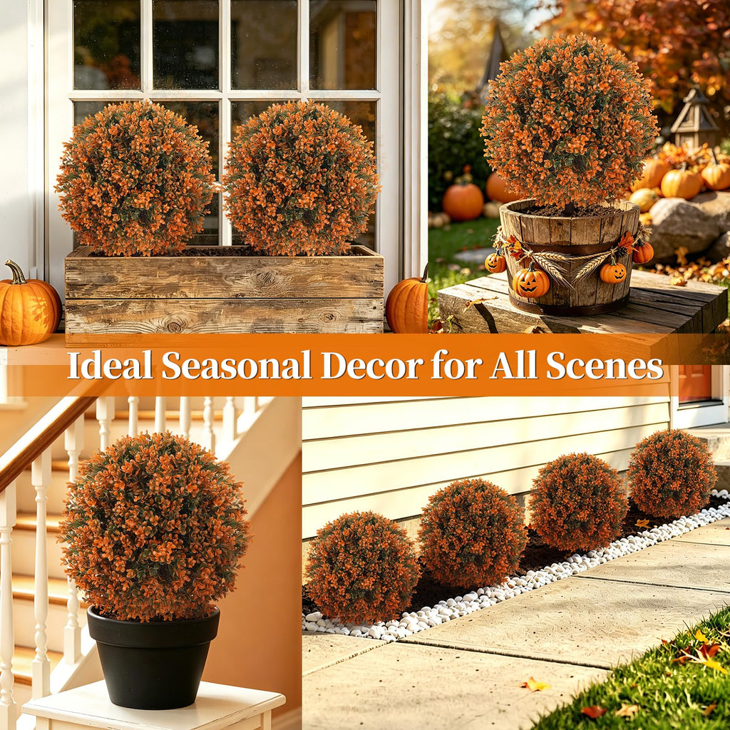 2 Pcs 24" Artificial Fall Boxwood Topiary Balls with Ground Spike