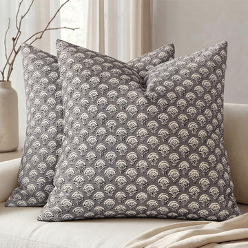 Floral Print Decorative Pillow Covers 18x18, Stone Grey