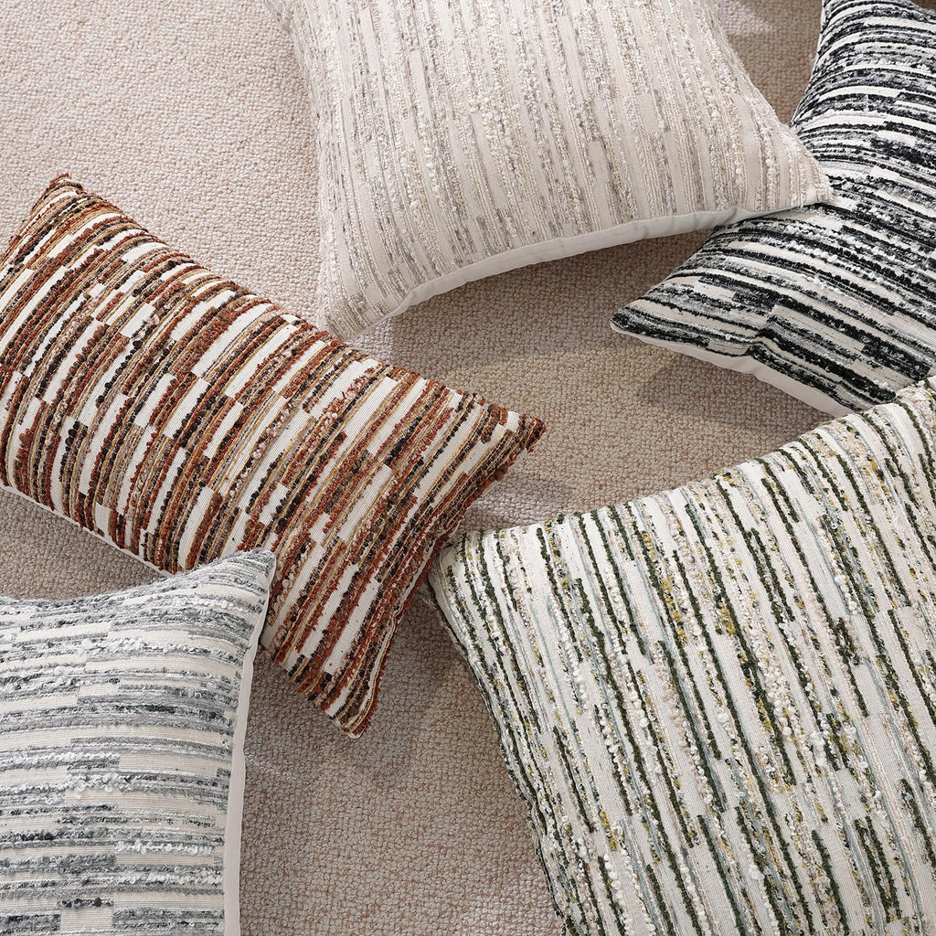 Striped Throw Pillow Covers 20x12 Set of 2 Beige Textured Boucle Chic Morden Boho Accent Farmhouse Decorative