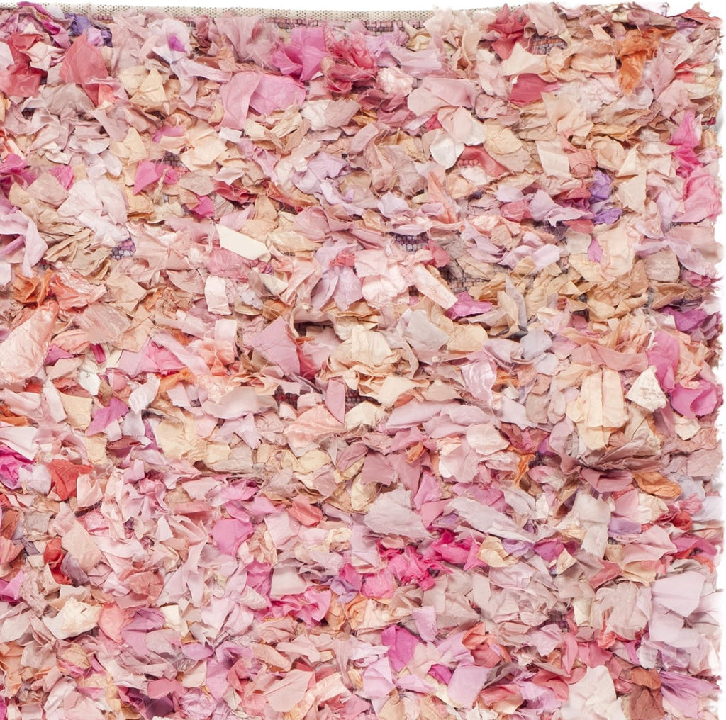 Rio Shag Collection Area Rug - 8' Square, Ivory & Pink, Handmade Decorative, 3.5-inch Thick Ideal for High Traffic