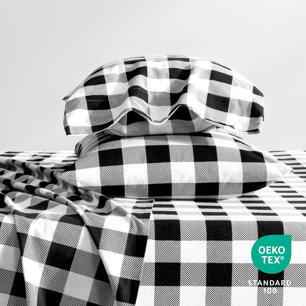 Flannel Sheet Set Prints (Full, Buffalo Plaid - White/Black)