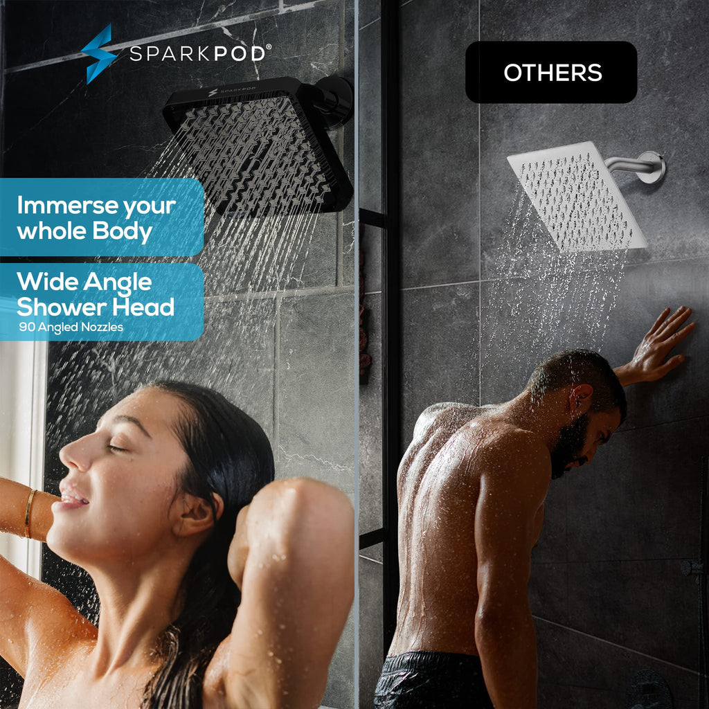 Rain Shower Head, 8 Inch Square, Midnight Black Matte Finish