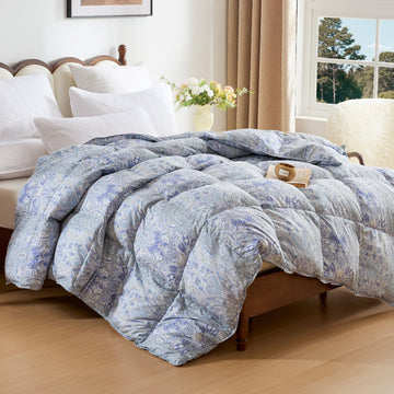 California King Size Feather Down Comforter, Ultra Soft All-Season Feather Duvet Insert, Blue Paisley, California King