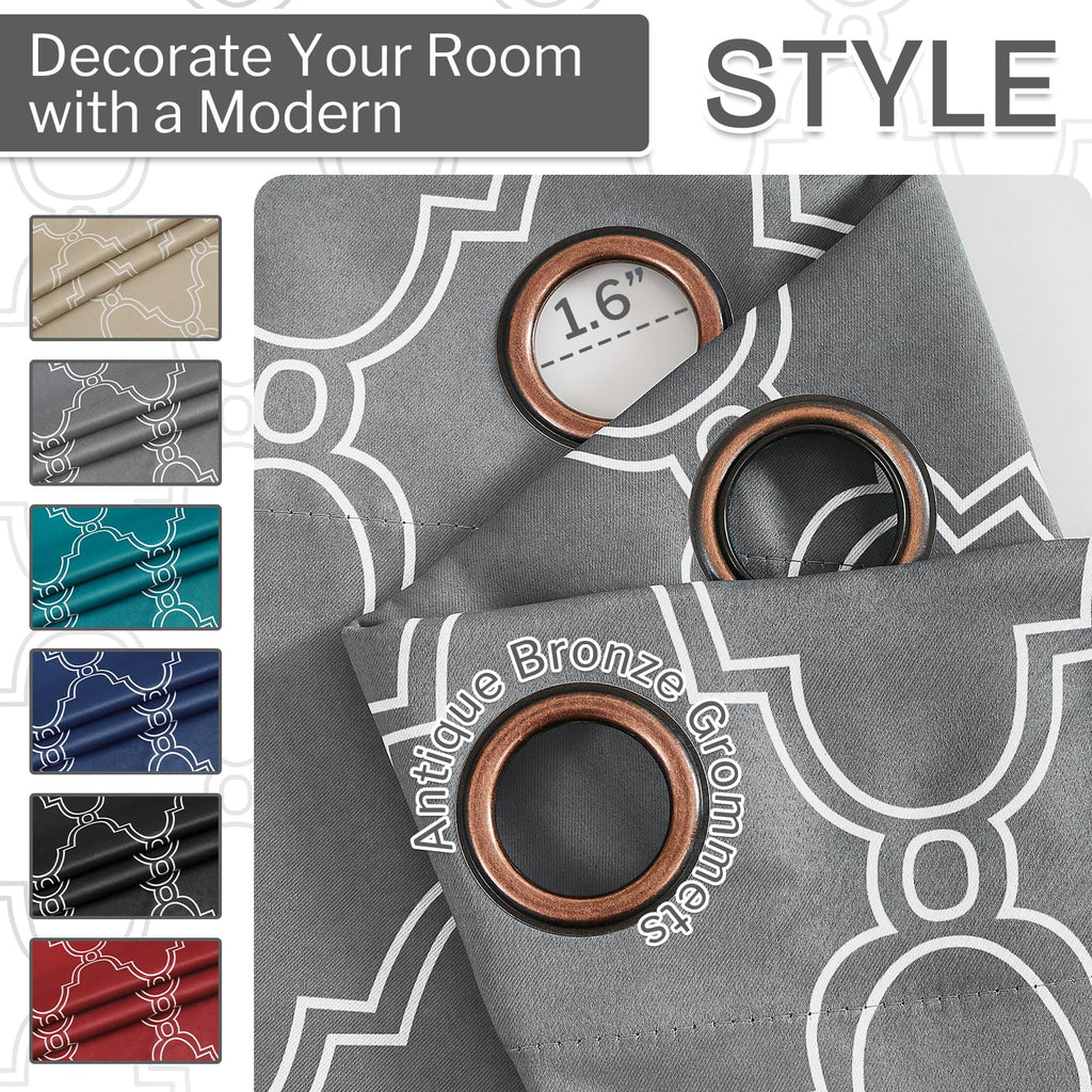 Moroccan Print Full Blackout Curtains 84 Inches Long Living Room, Thermal Insulated Noise Reducing Privacy Grommet