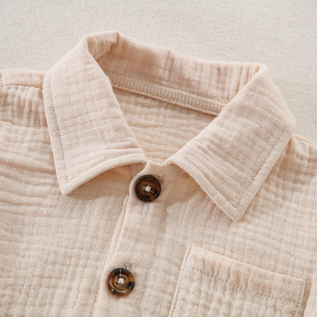 Baby Boy Summer Outfits Linen Short Sleeve Tops Button Down Shirt Short Sets Toddler Boy Clothes