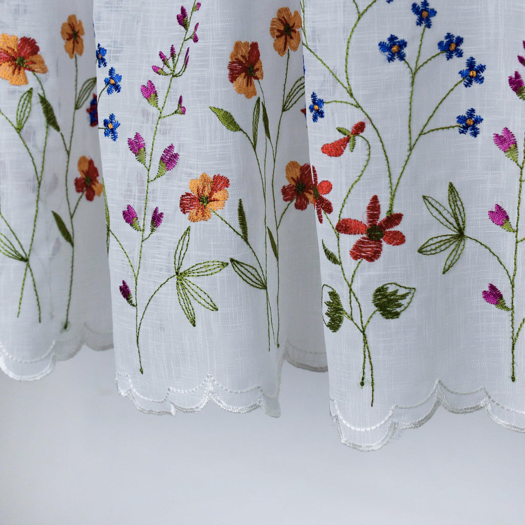 027 2 Pack Floral Embroidery Pastoral Style Valance, White Sheer Flowers Valances, Window Treatment, W50XL16 inch