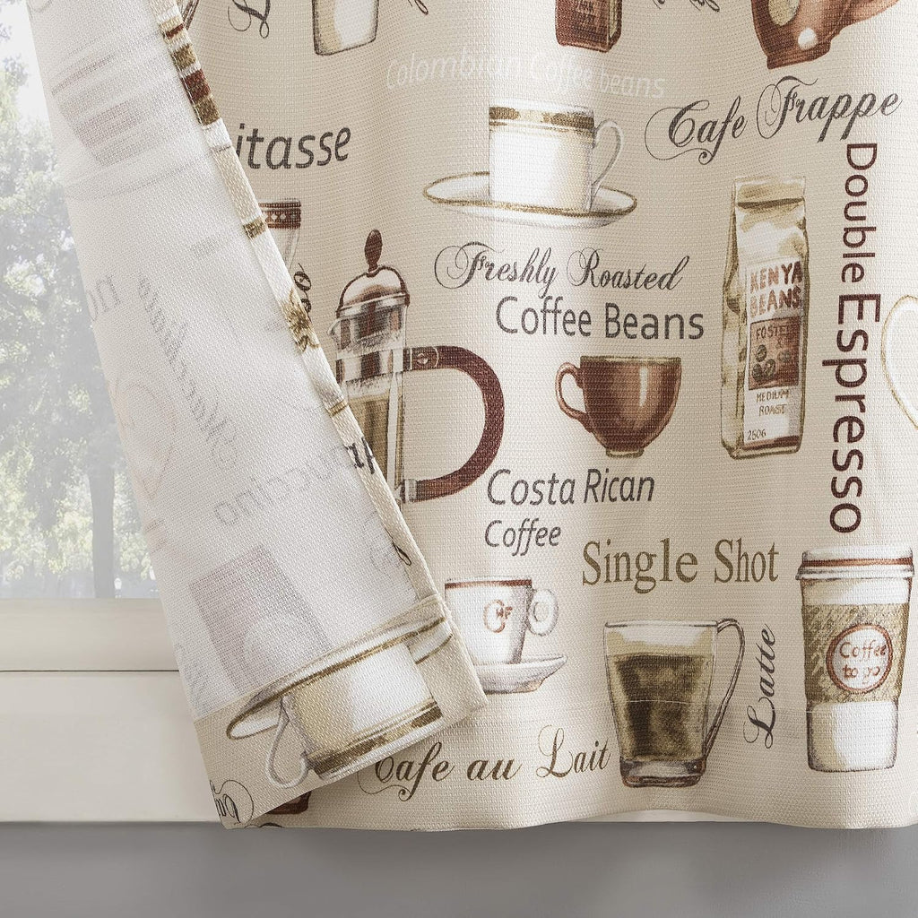 Bristol Coffee Shop Semi-Sheer Rod Pocket Kitchen Curtain Valance and Tiers Set, 54" x 24", Ivory Off-White