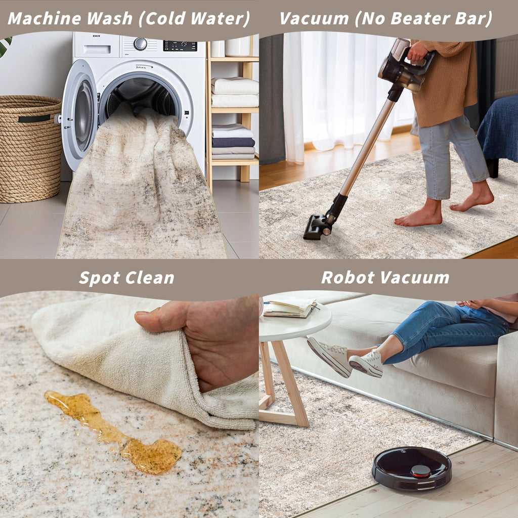 3x12 ft Washable Hallway Runner Rug - Long Non Slip Low Pile Thin Carpet Runners, Modern Abstract Neutral, Stain