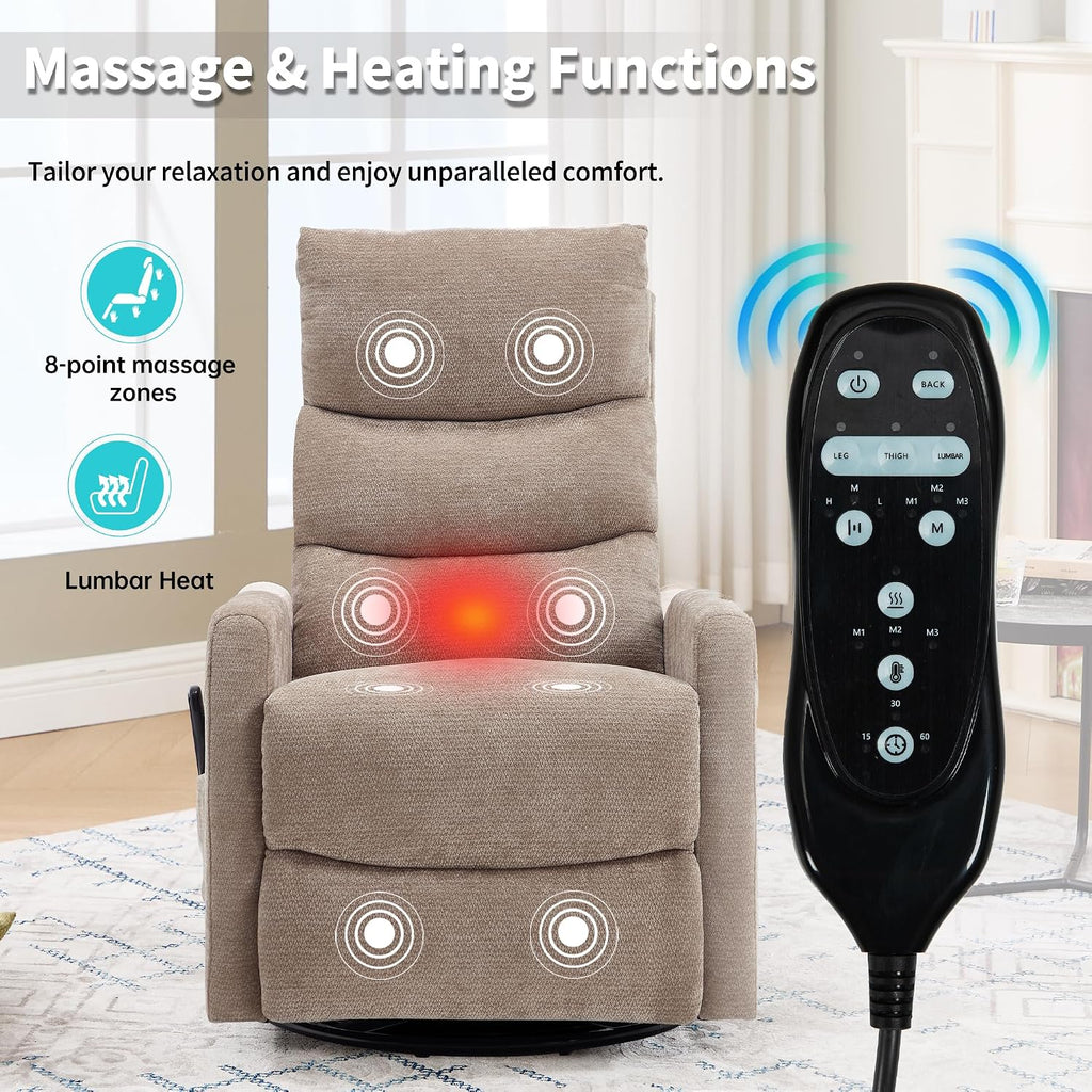 Manual Swivel Rocker Recliner Chair for Adults, Overstuffed Reclining Glider Chair for Nursing with Vibration Massage