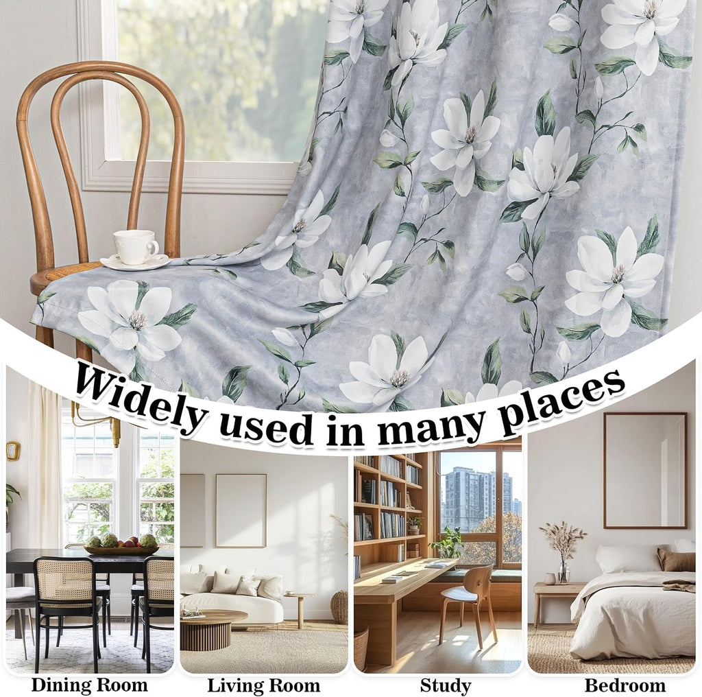Floral 95% Blackout Curtains 84 Inches Long 2 Panels Set for Living Room - Thermal Insulated Black Out Flower Pattern