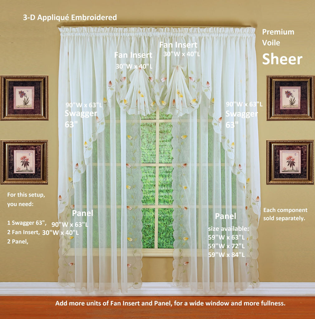 Vineyard Appliqué, Swag 38", Ecru, 60" W x 38" L