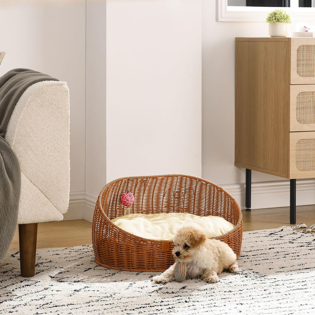 Luna 23 in Wicker Dog/Cat Bed Natural Oak