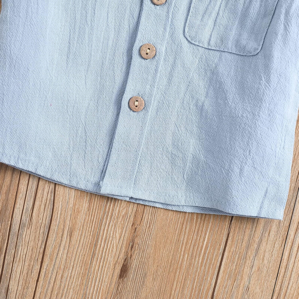 Toddler Baby Boys Clothes Set Button-Down Shirt Tops + Cotton Linen Shorts Summer Outfit 2PCS with Pockets