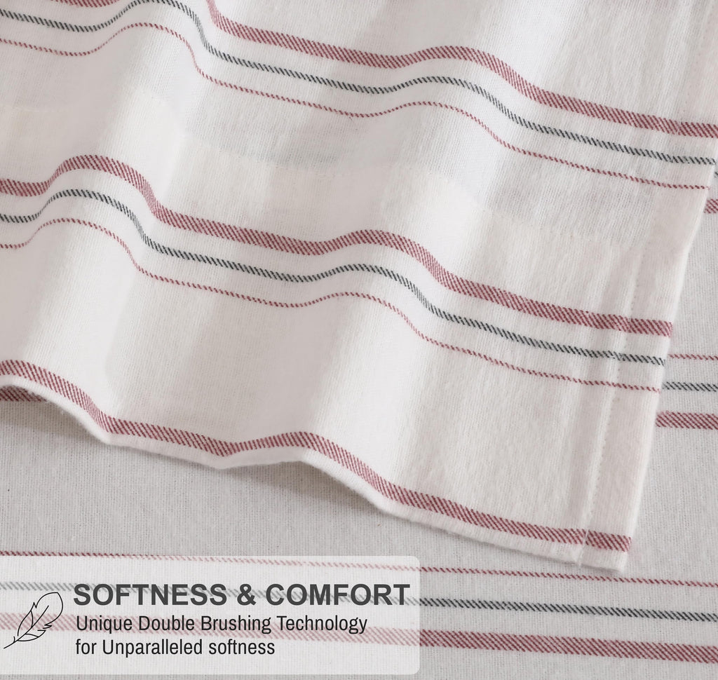 100% Cotton Flannel Sheets California King Size, Twill Stripe