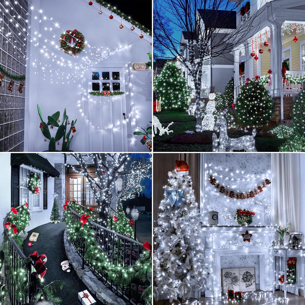 328FT 1000 LED Christmas Lights Outdoor Waterproof, Timer & Memory Function, 8 Modes Cool White String Lights Plug