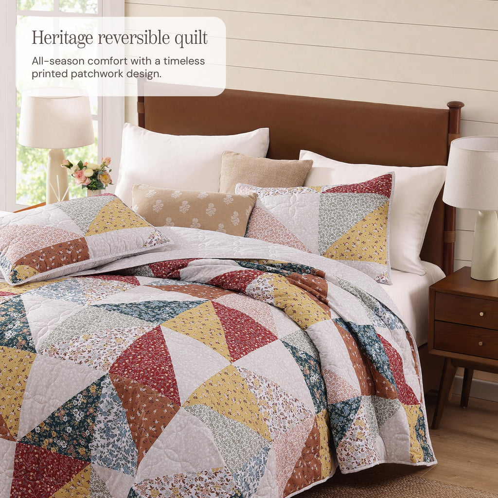 Quilt Set-3 Pieces Soft Bedding Lightweight Floral Patchwork Coverlet