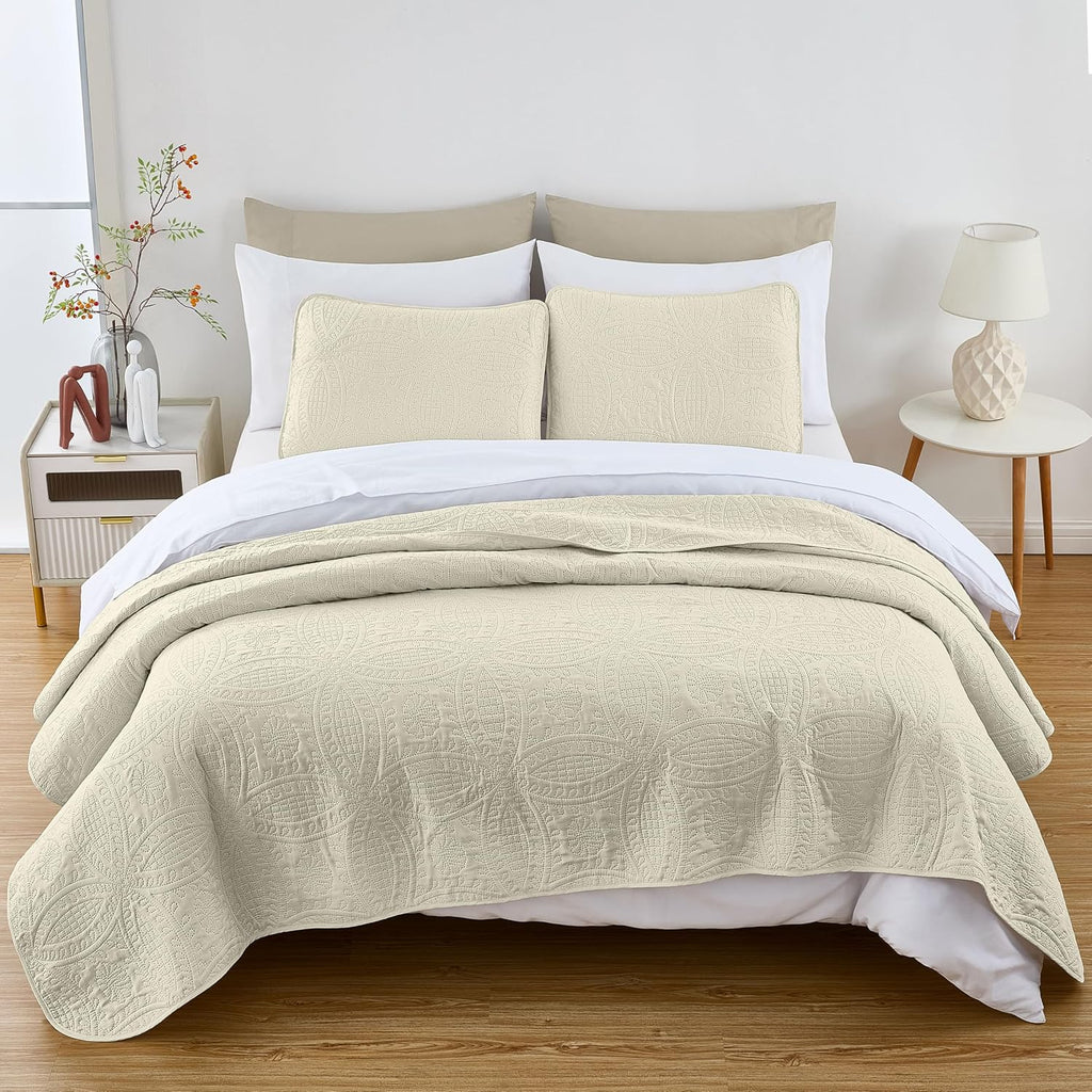 3-piece Oversized Bedspread Coverlet Set (, Ivory)