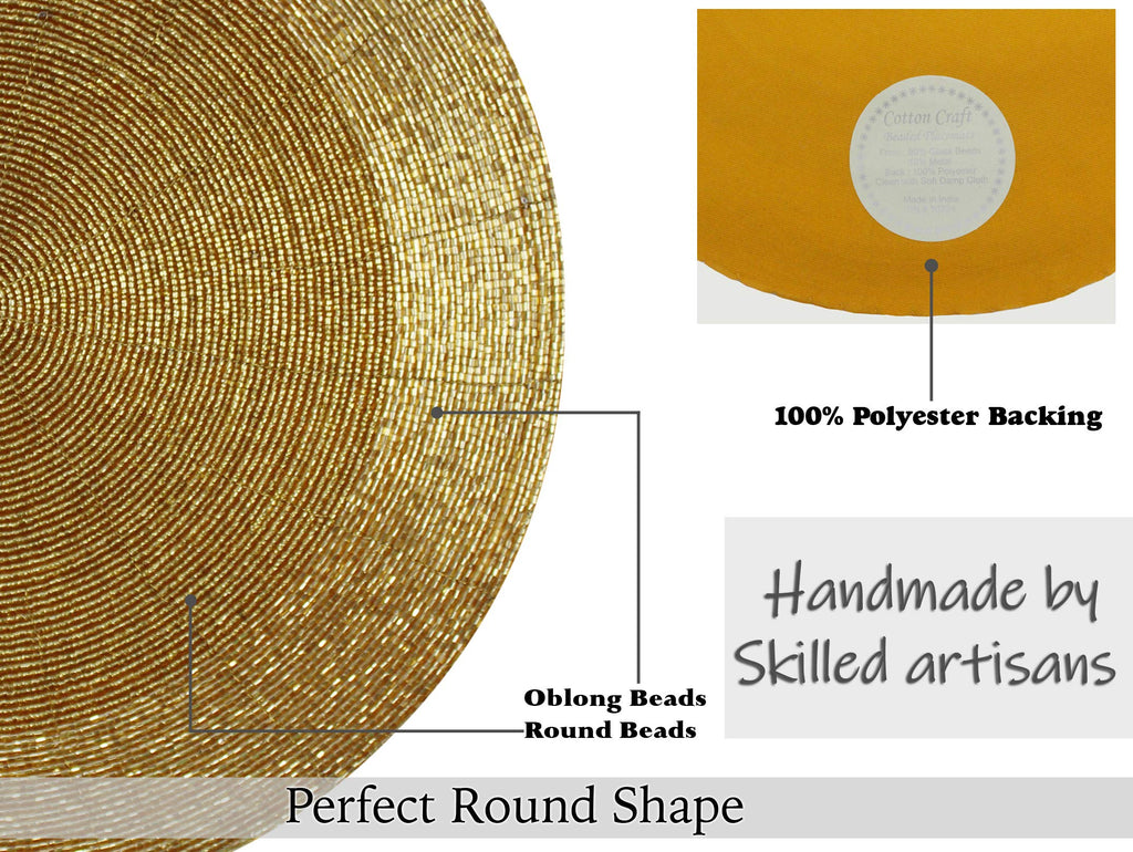 Glitz Handmade Beaded Charger Placemats - Set of 4 - Gold