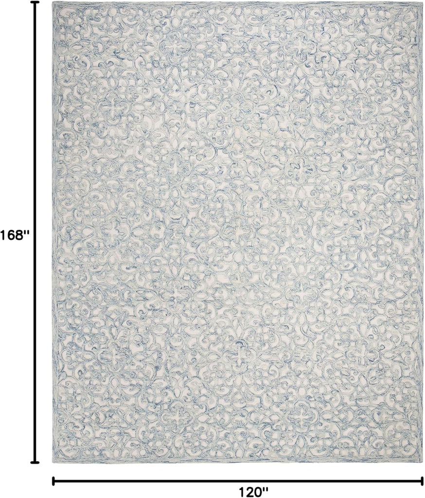 Trace Area Rug - 10' x 14', Blue & Ivory, Handmade Wool