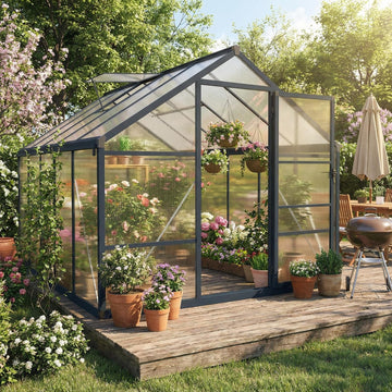 8x10ft Walk-in Greenhouse, Heavy Duty Large Outdoor Green House | Polycarbonate Garden Greenhouse with Roof Vent