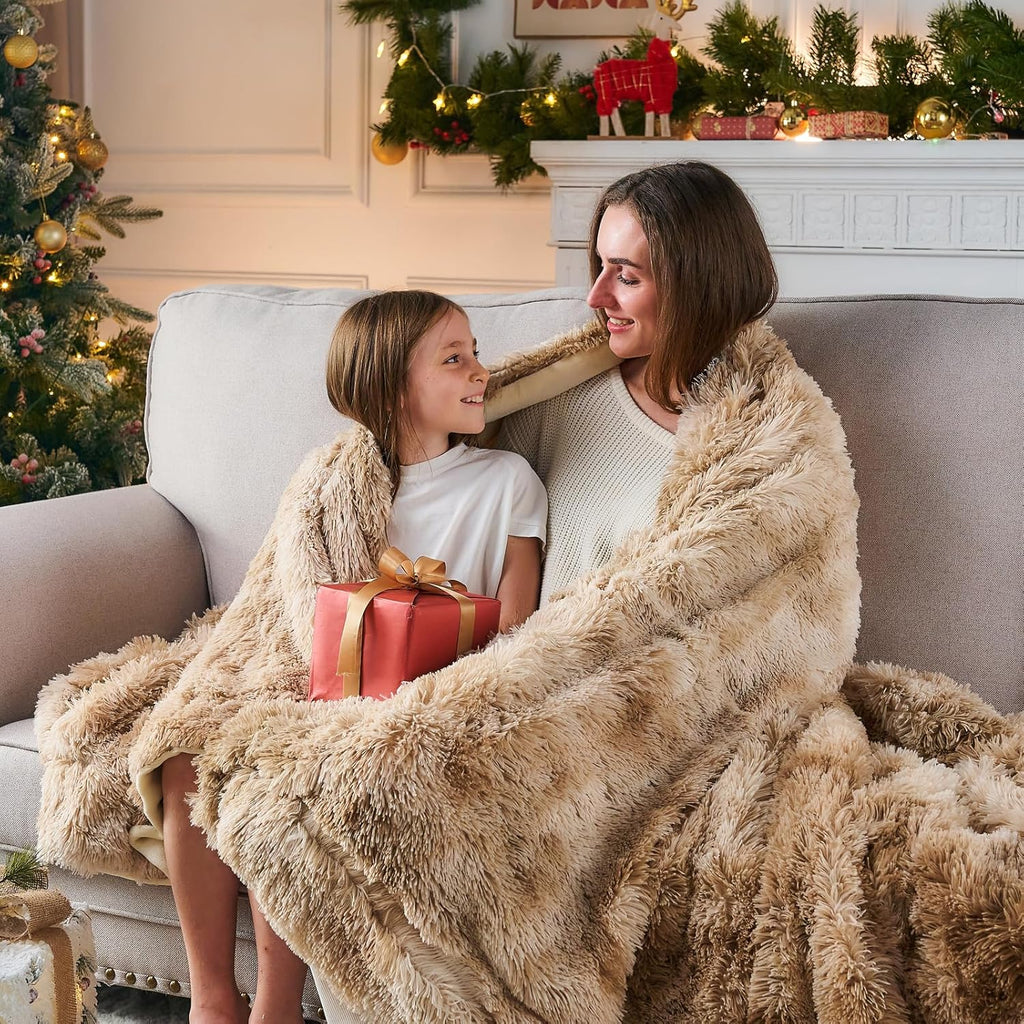 Fuzzy Faux Fur Throw Blanket Tie-dye Beige Super Soft Cozy Plush Fuzzy Shaggy Blanket, Throw(50"x60"))