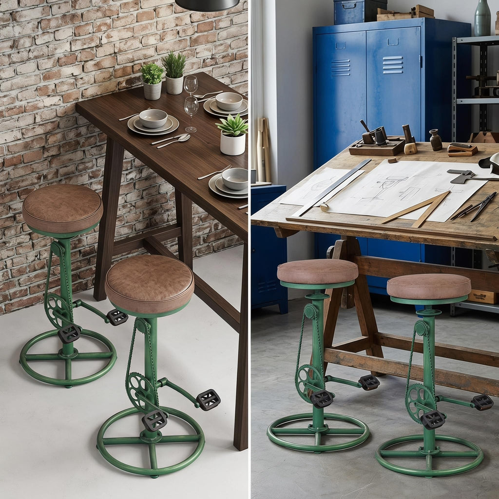 Vintage DIY Bar Stool Bicycle Chain Iron Pedal Retro Industrial Height Adjustable Bicycle Wheel Design bar Chair Set