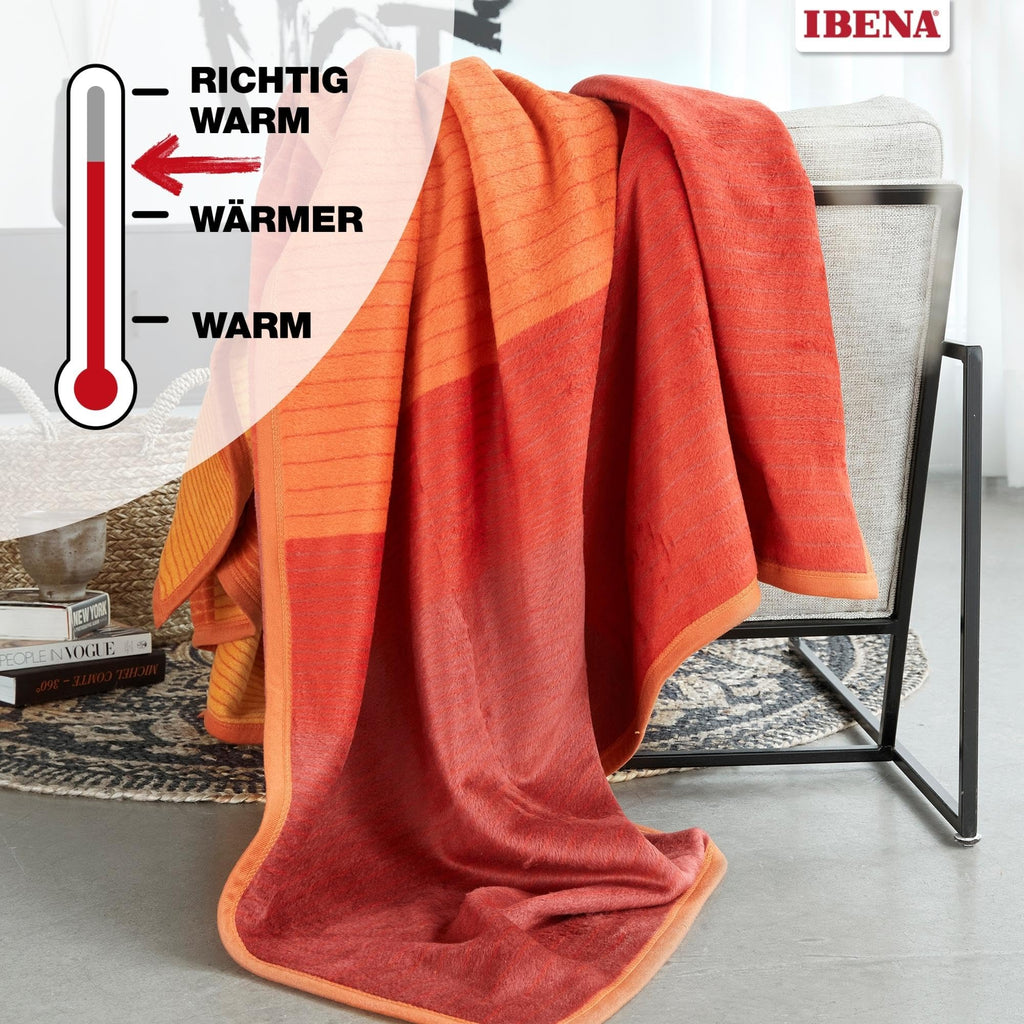 Granada Throw Blanket, Contemporary Block Striped Jacquard Woven Oversized Cotton Blend Velour in Orange