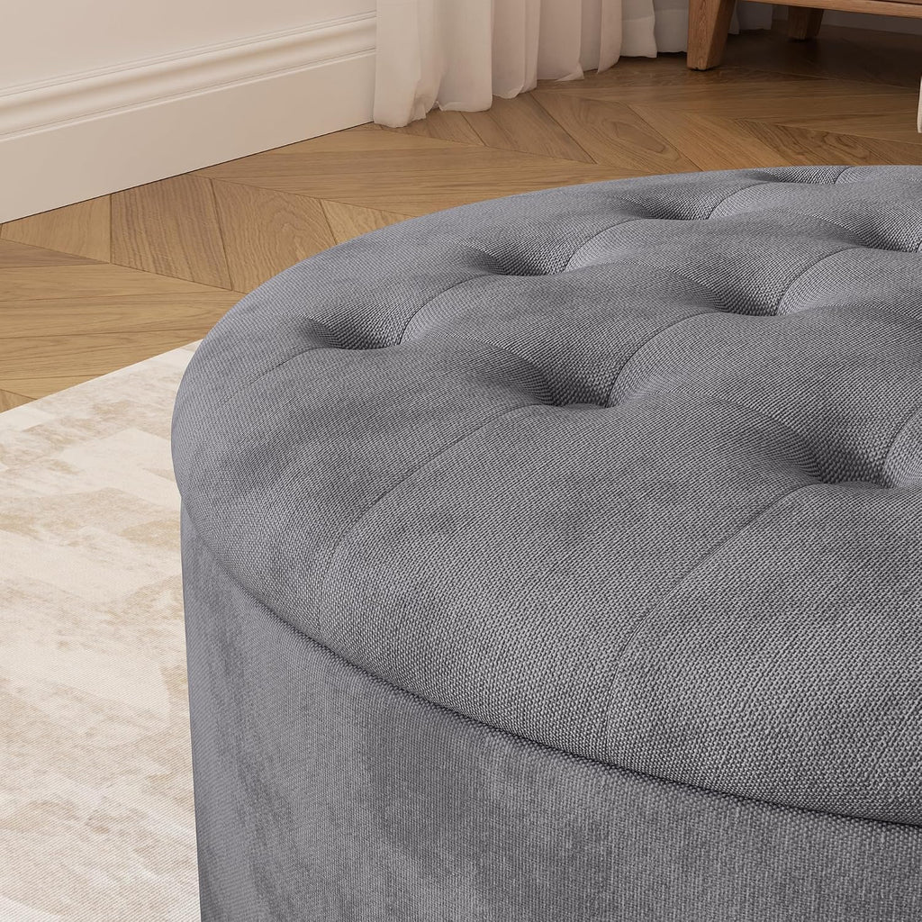 30 Inch Round Storage Ottoman,Modern Tufted Ottomans,Circular Coffee Table with Removable Top,Upholstered Large