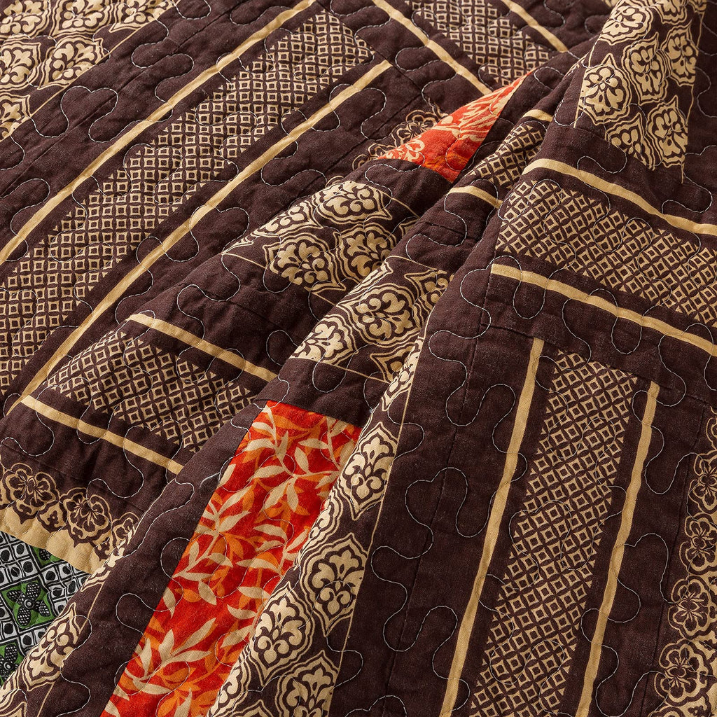 Cotton Patchwork Bedspread, 3-Piece Bedding Quilt Set with Real Stitched Embroidery, Reversible Matelasse Bed