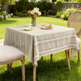 Rustic Farmhouse Embroidered Square Tablecloth Jacquard Striped Table Cloth Linen Texture Washable D