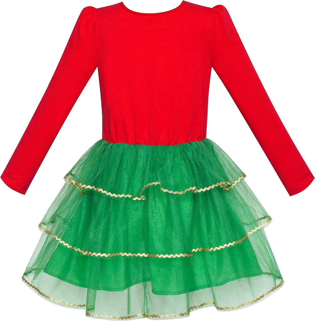 Girls Dress Long Sleeve Christmas Owl Sparkling Sequin Tulle