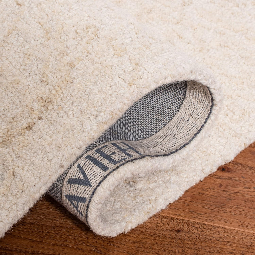 Abstract Area Rug - 9' x 12', Ivory & Beige, Handmade Wool