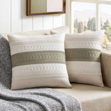 2 Pack Boho Throw Pillow Covers, Contrast Dark Sage 16x16in