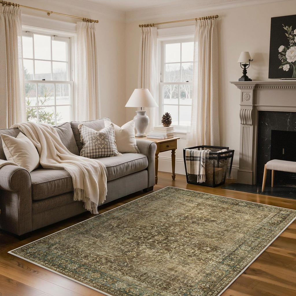 Kitchen Runner Rug, Washable Non Slip, Brown Olive