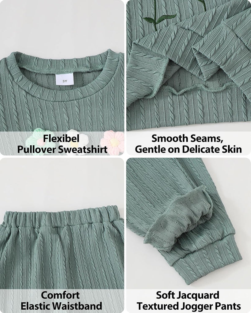 Toddler Girl Fall Clothes: Soft Outfits Set Embroidered Knit Top & Sweatpants 2Pcs Cute Home Outdoor