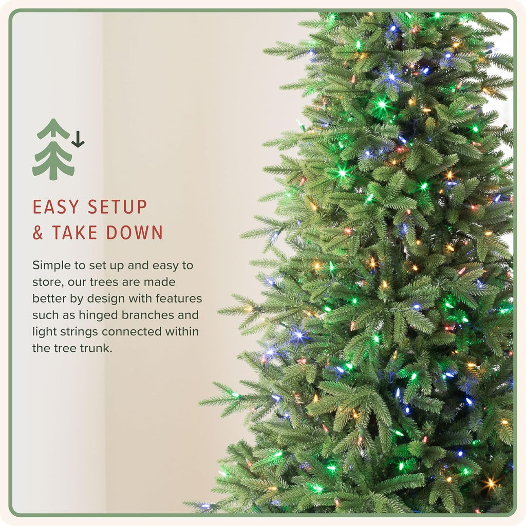 Kennedy Fir - Artificial Indoor Christmas Tree, Hinged Branches, Narrow Profile, Holiday Décor. LED Color Changing